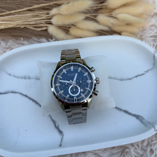 Ocean Steel – Ανδρικό Ατσάλινο Ρολόι Ασημί με Μπλε Καντράν.