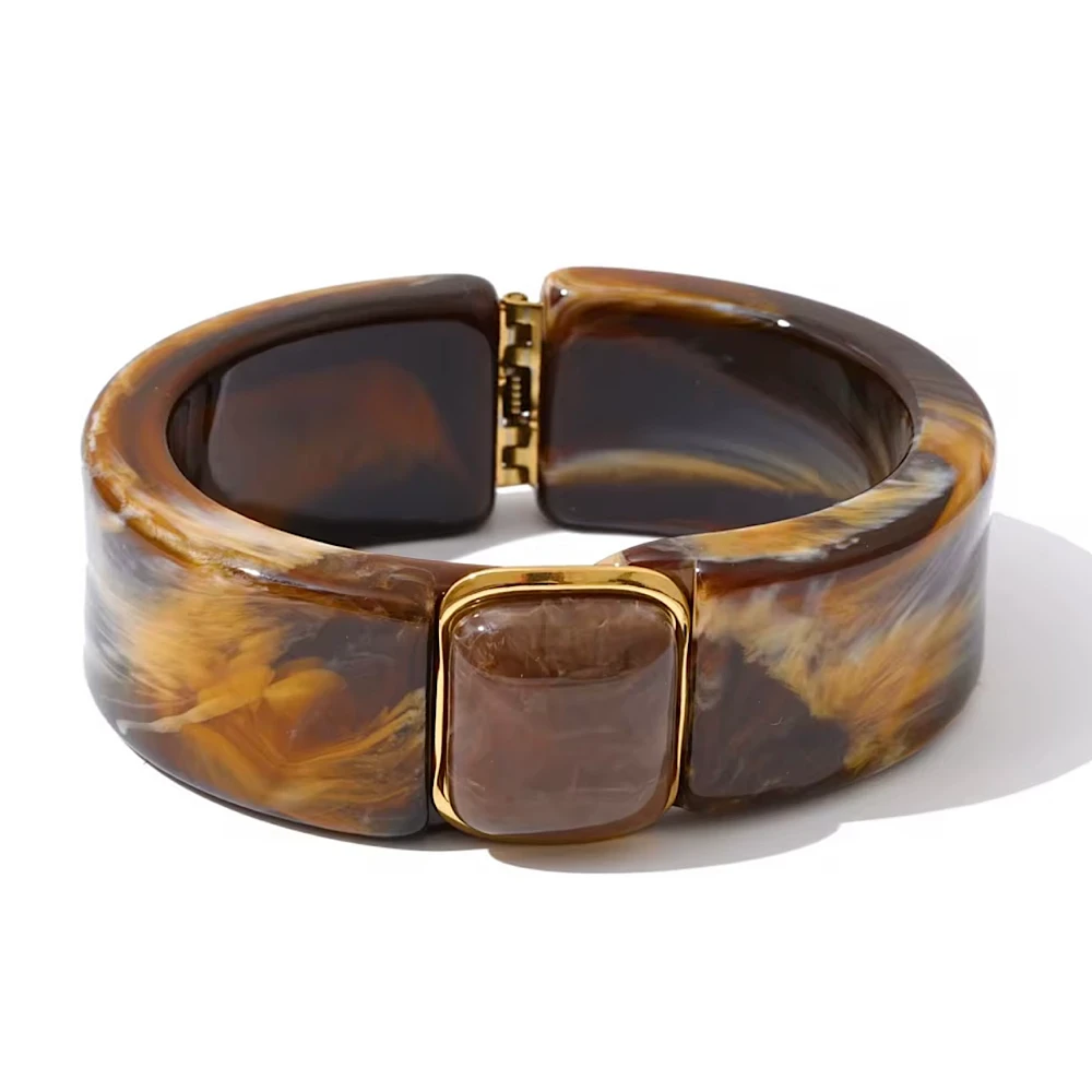 Amber Glow – Statement Βραχιόλι με Μαρμάρινη Όψη.
