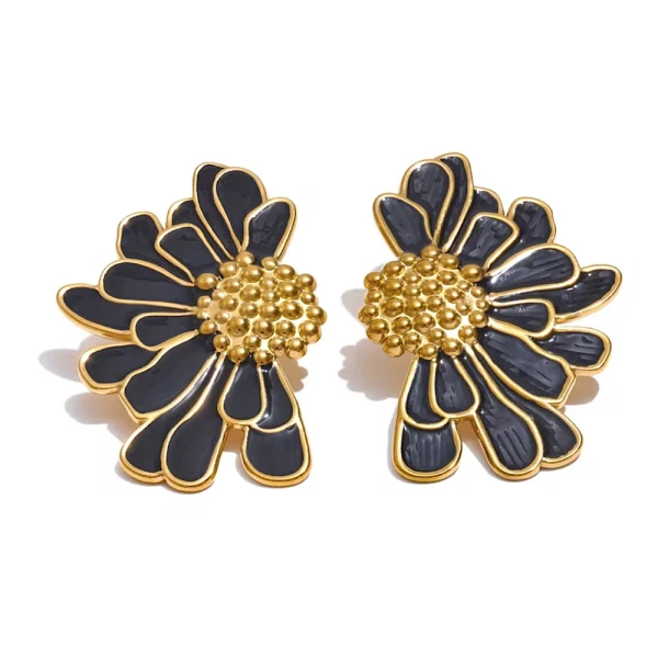 Daisy Noir – Ατσάλινα Μαύρα Σκουλαρίκια Λουλούδι.