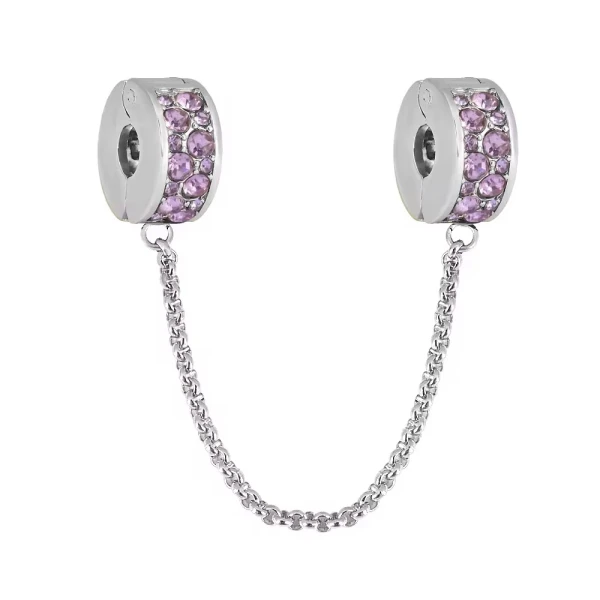 Ατσάλινη αλυσίδα ασφαλείας με ροζ zircons.