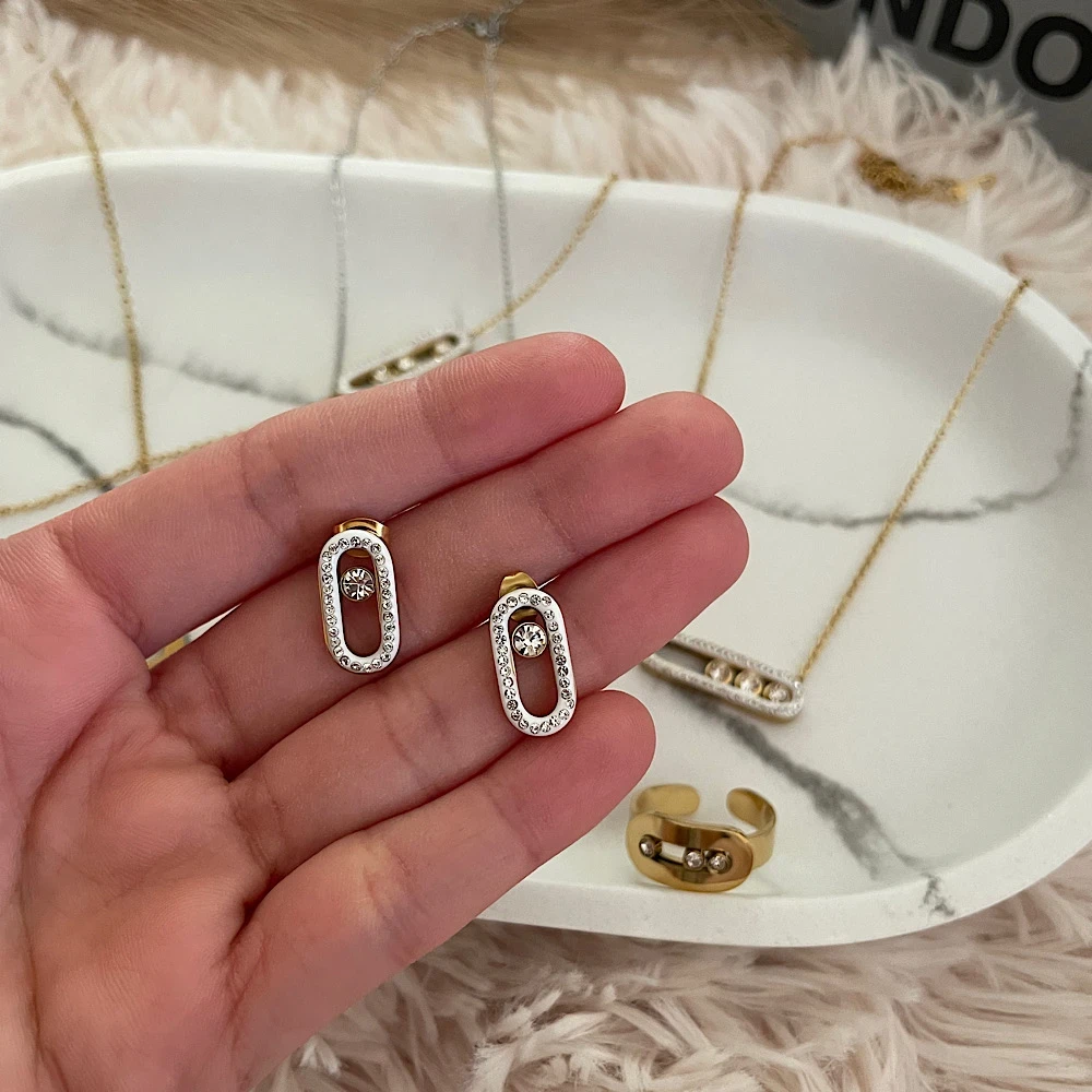 Glint Capsule Earrings-Steel earrings.(zircons) (LUMIÈRE)