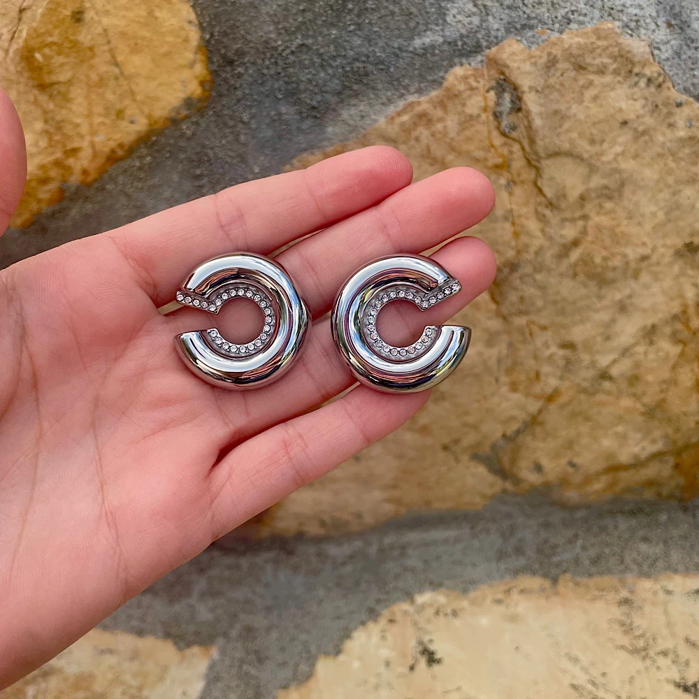 Lunar Loop-Steel earrings.(ασημί)