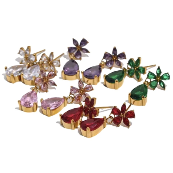 Floral drops steel earrings(διαθέσιμα σε 4 χρώματα)