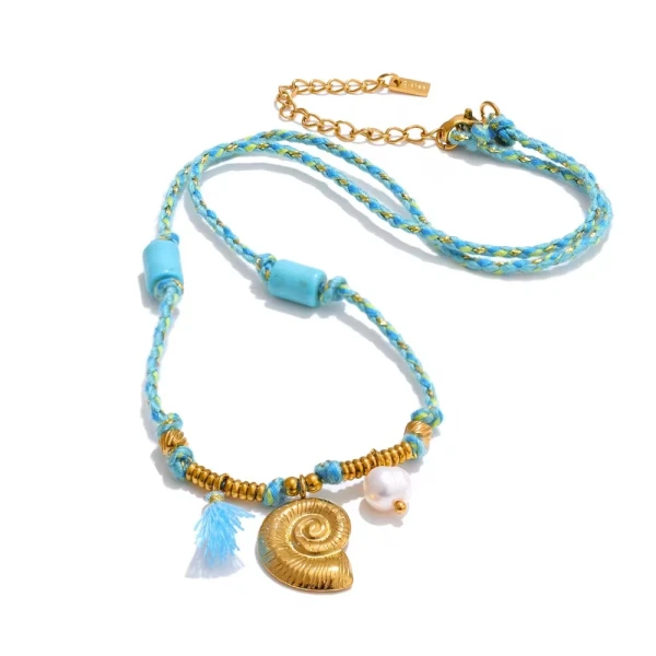 Aegean Shell-Κολιέ από κορδόνι με ατσάλινα στοιχεία.