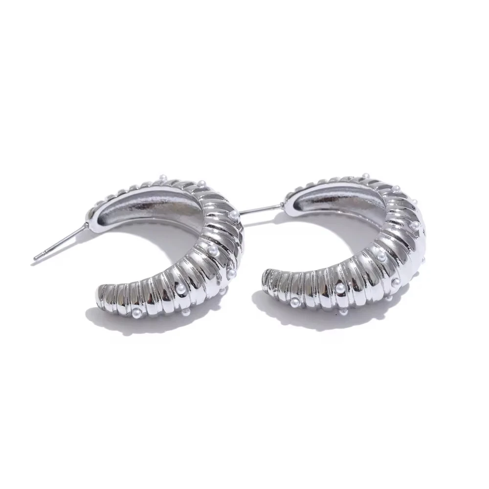 Pearl Drops Hoops-Κρικάκια από ατσάλι.