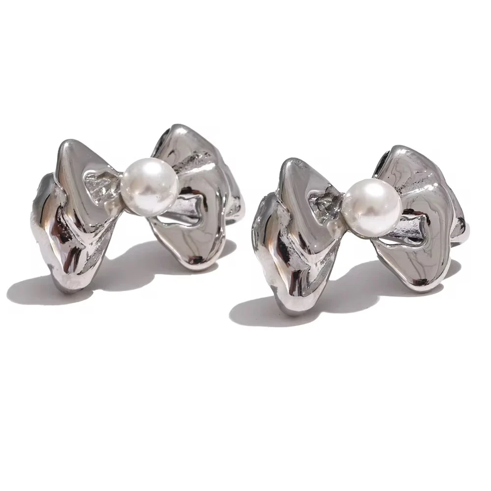 Little Bow with pearl earrings-ατσάλι(διαθέσιμα σε χρυσό και ασημί)