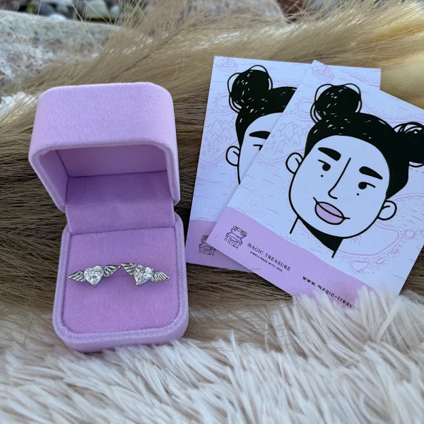 Angel Hearts – Ατσάλινα Σκουλαρίκια με Καρδιές & Φτερά(silver)