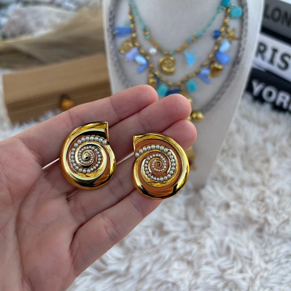 Coralia-Ατσάλινα σκουλαρίκια κοχύλι.