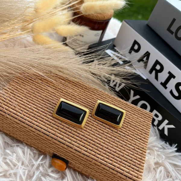 Noir Frame Earrings-Ατσάλινα σκουλαρίκια.