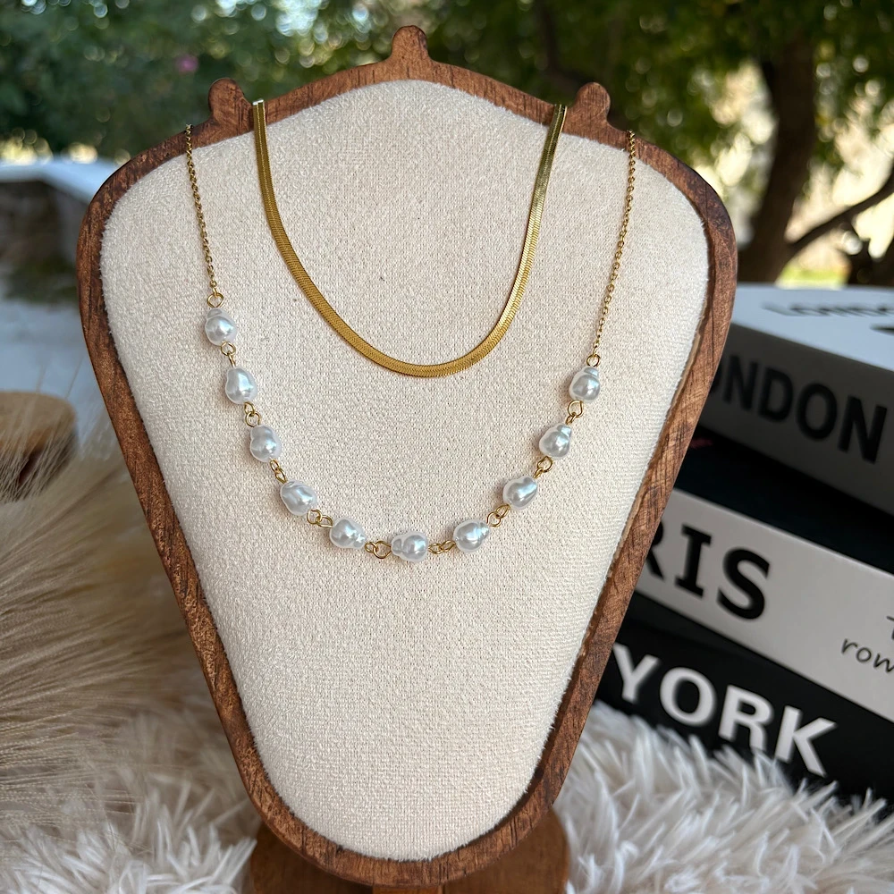 Duo Pearl Layer –Ατσάλινο διπλό κολιέ.