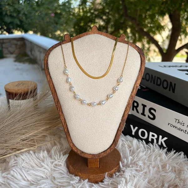 Duo Pearl Layer –Ατσάλινο διπλό κολιέ.