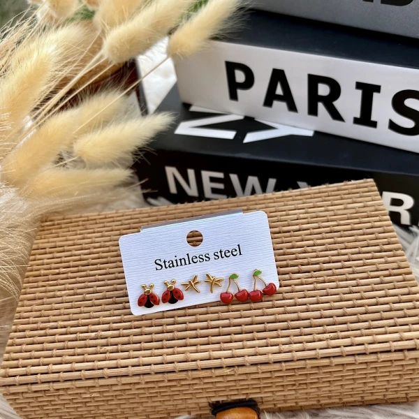 Sweet Mini Trio – Σετ 3 Ζευγάρια ατσάλινα σκουλαρίκια.